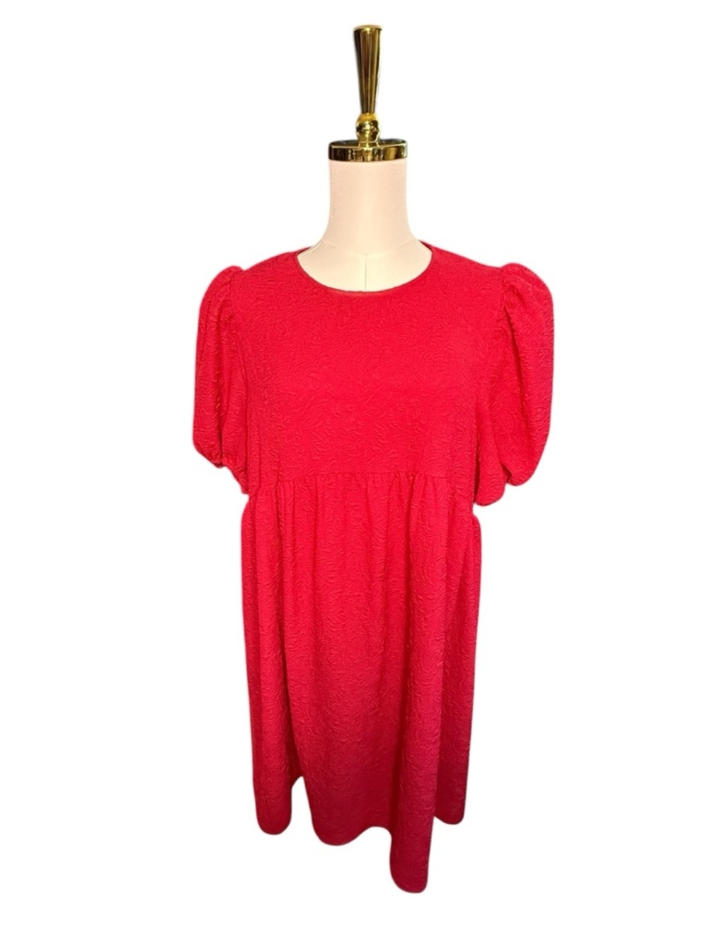 Who What Wear Red Baby Floral Textured Doll Dress with Puff Sleeves Size L